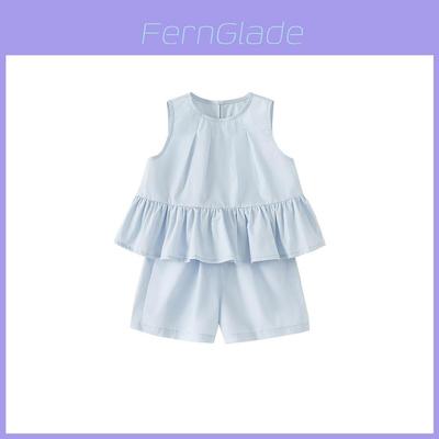 Girls Summer Cotton Sleeveless Dress Shorts Set For Children
