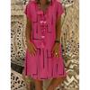 Women Summer Dress V Neck Short Sleeve A Line Printed Dress Abstract Swirl Pattern Red White Casual Everyday Dress Fashion