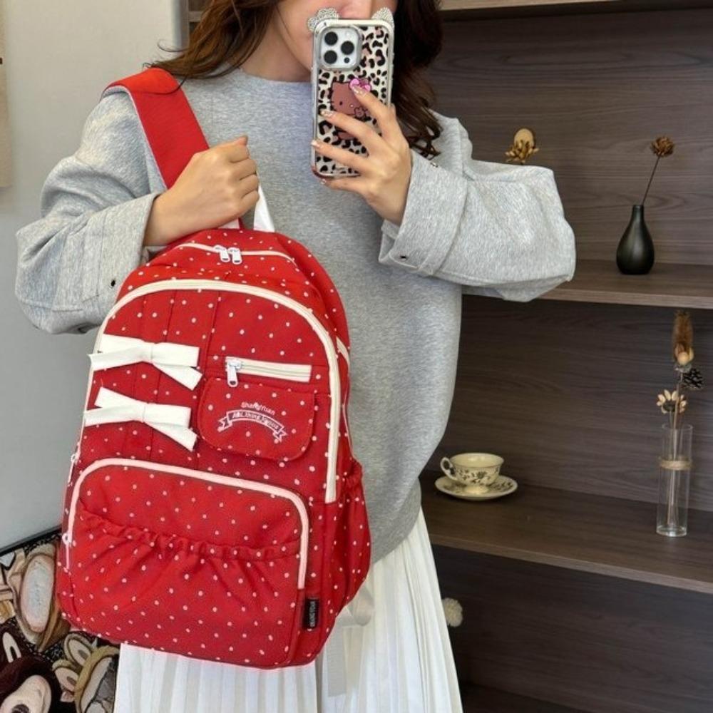 Polka Dot Bow Mochilas Mujer University Student Mochila Korean Style Bag Travel Laptop Backpack Hot Sales Bags for Woman