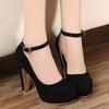 Korean Style Women's High-Heeled Platform Shoes, Solid Color, Plus Size 42