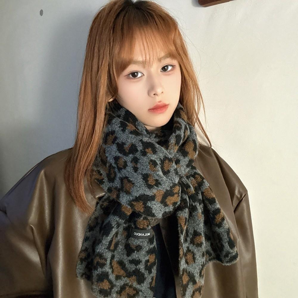 Korean Style Imitation Wool Scarf Lightweight Winter Shawl Fashion Leopard Print Scarf Unisex