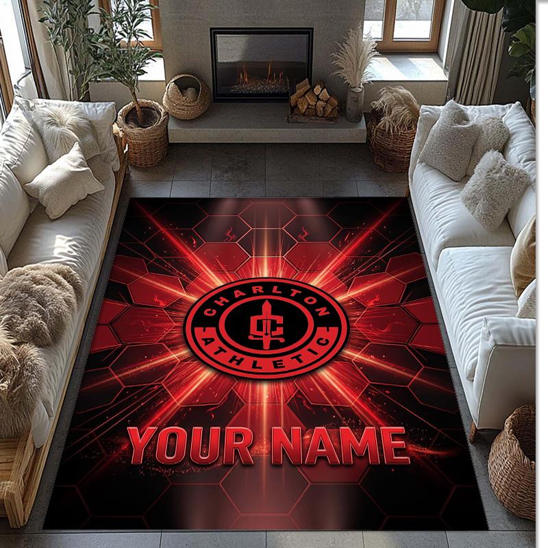 Charlton Athletic Printed Crystal Velvet Rug Non‑Slip Crystal Velvet Carpet For Sofa Bedroom Indoor Home Decoration
