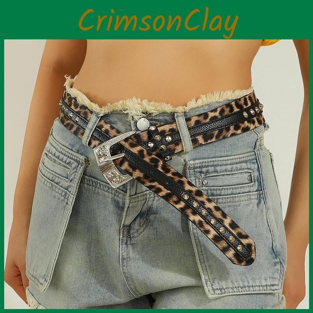 Leopard Fashion Print Pattern Rhinestone Metal Buckle Decoration Women Belt Wide