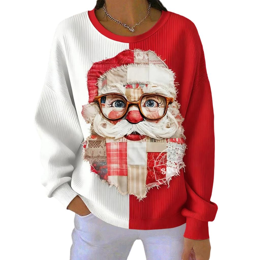 Women's Loose Comfortable Casual And Fashionable Round Neck Christmas Pattern Long Sleeved Sweatshirt