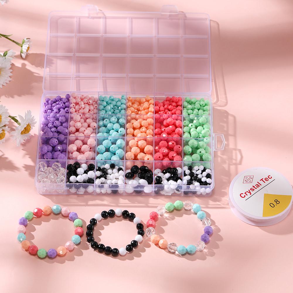 

812pcs/Box 6/8/10mm Acrylic Round Faceted Beads Kits with 0.8mm Elastic Cord for DIY Bracelet Necklace Jewelry Making Supplies