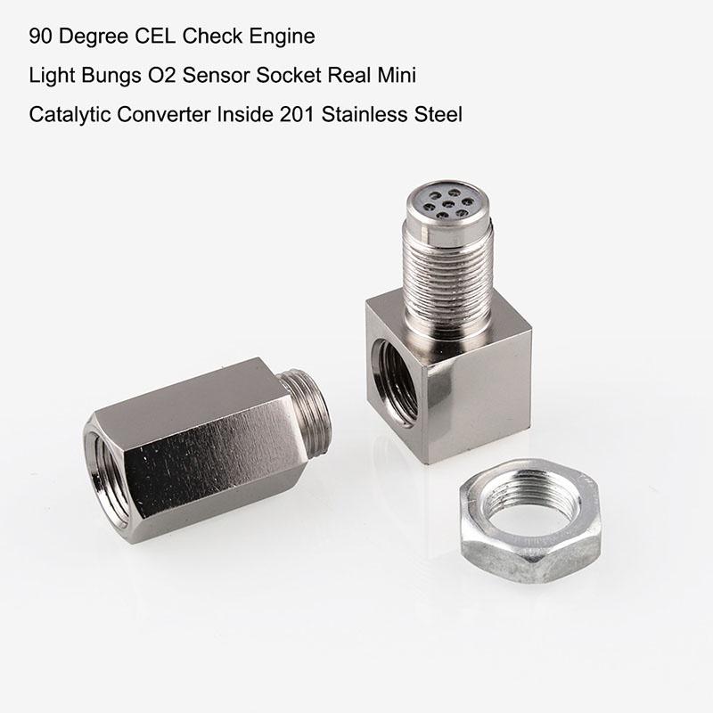90° Spacer Sensor Engine Light Cel Check Bung Mini Catalytic Converter O2 For