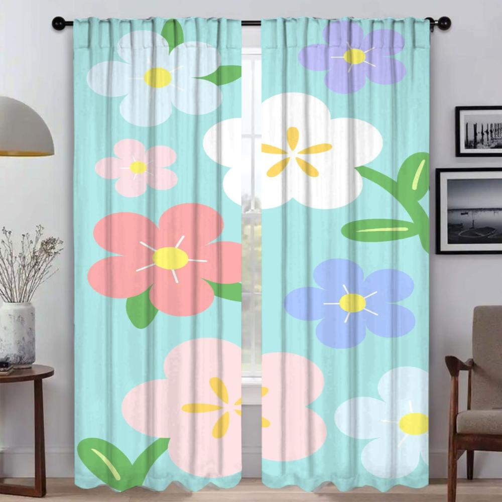 Kawaii Flower Kitchen Curtains 2 Pieces Blackout Curtain for Room 2 Panel Tulle for Bedroom Partition Shades Living Elegant Home