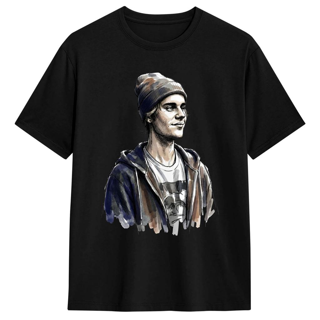 Vintage TShirt Watercolor JJustins BBiebers Fan Art Cotton TShirts Popular Tee Shirt for Unisexs Summer Short Sleeve Clothing