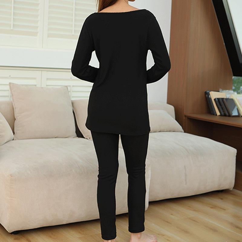 Autumn/Winter Ribbed Home Set: Cozy Long-Sleeve Tee & Leggings