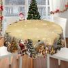 1 Stück weihnachtlich bedruckte Tischdecke mit Golddruck, Vintage-Stil, mit Designs von Weihnachtsmann, Schneemännern, Bauernhaus und Weihnachtsbaum, geeignet für