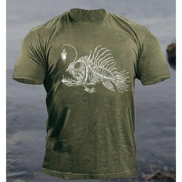 Vintage Herren T-Shirt 3D Schädel Fisch Druck Schreckliche Männer Kleidung Sommer Casual Kurzarm Straße Coole Tops Übergroße Sweatshirt