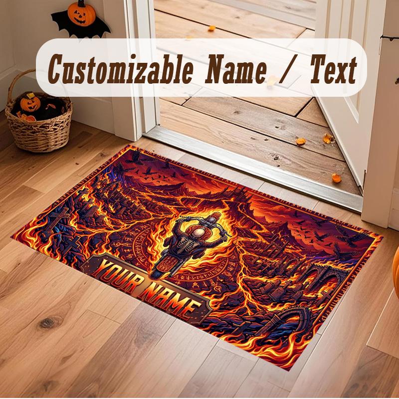 Motorcycle Biker Theme Soft Crystal Velvet Rug Custom Name & Text Print Non Slip Floor Rug for Bedroom Living Room