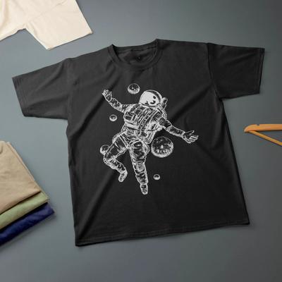 T-shirt Astronaute Tailles et Couleurs Variées T-shirt Dessin à l'Encre Homme Femme Mode Humour Décontracté T-shirt Oversize T-shirt Coton Doux