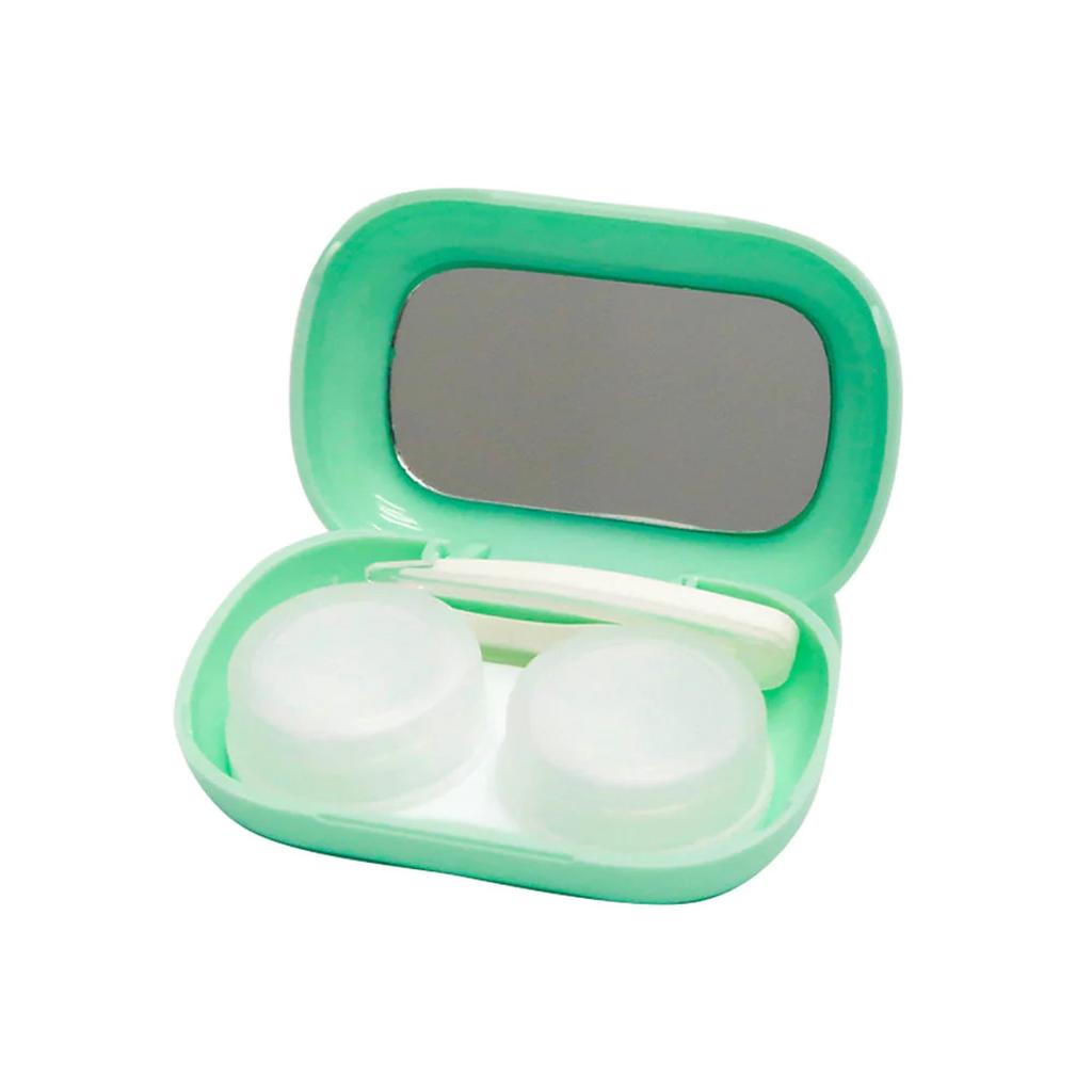 AUGEN Travel Contact Lens Case Cat Green with Mirror, Solution Bottle, Lens Plucker and Lens Holder Stick (Pack of 2)