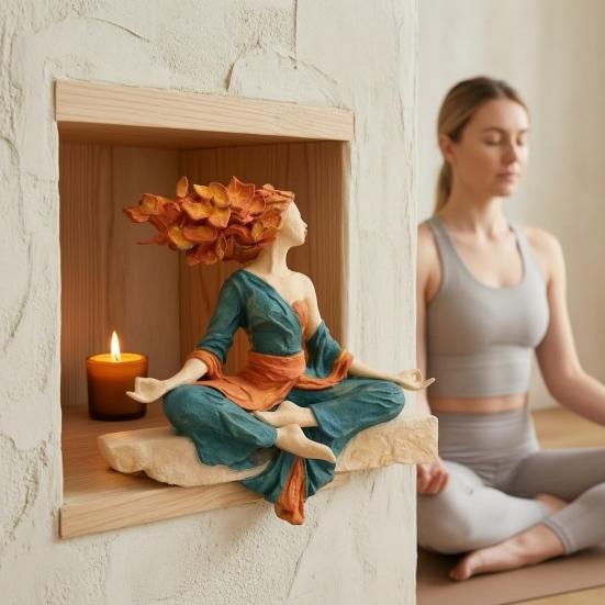 Yoga Girl Resin Ornaments Meditation Tranquility And Balance Figurine with Artistic Leaf Design Sculpture