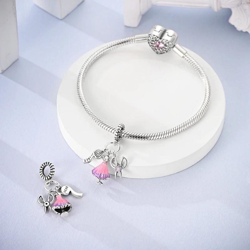 Charms Copperpink Scissors Tape Measure Skirt Pendants Fit Charms Plataoriginal Bracelet Beads Women Jewellery Making