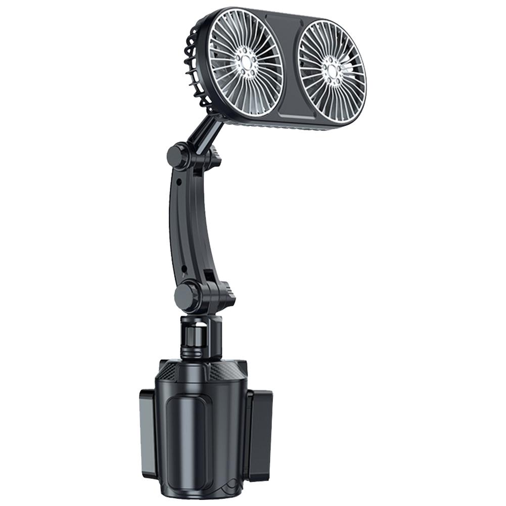 12V/24V 2 in 1 Automobile Fan with Light with Cup Holder Cooling Air Fan Adjustable Base for Car Vehicle SUV for RV Truck Office