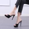 Slippers Women Summer High Heel Sandals New Black High Heels 12cm Club Sexy High Platform Thin Heels Party Girl Show Sandals