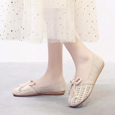 Mode Femmes Chaussures Plates Décontractées Adorable Nœud Papillon Dames Mocassins Printemps/Automne Femmes Toile Respirante Creusée Chaussures Chaussures Paresseuses