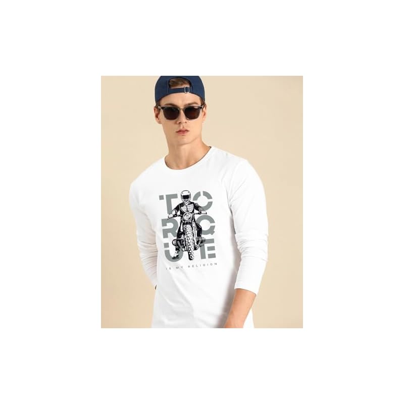 Bewakoof Men' Printed Regular Fit Full Sleeve Round Neck Cotton TShirt