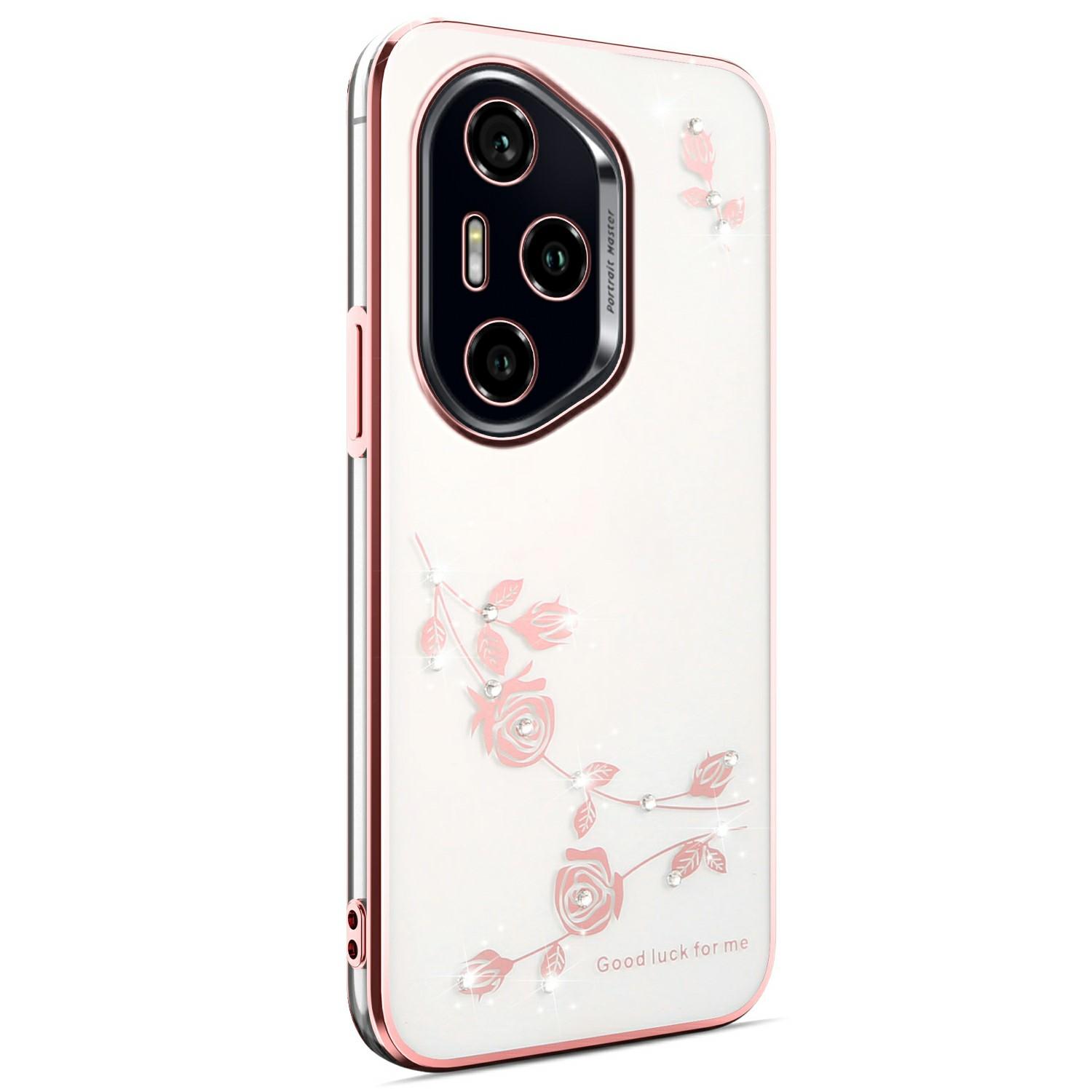 

KADEM For Honor 400 Pro 5G (Global) Case Flower Rhinestone Decor TPU Phone Cover Rose Gold