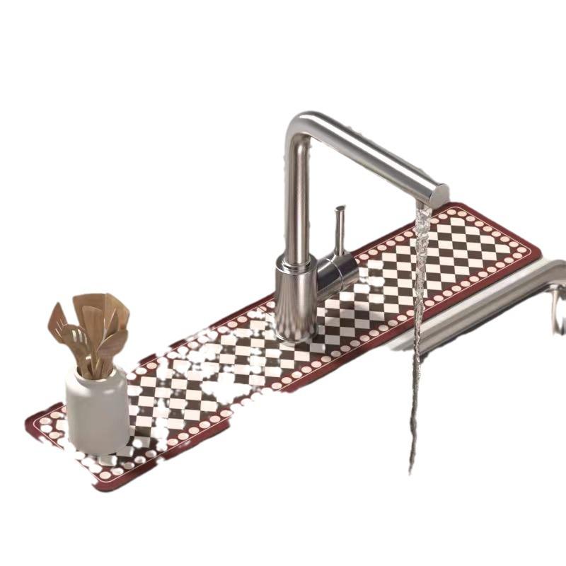 Fresh Diatomaceous Earth Faucet Mat - Wipeable Bathroom Countertop Drain Mat