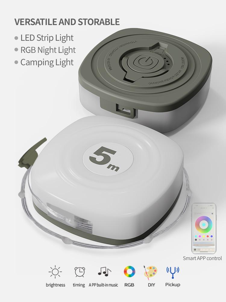 Портативные светодиодные гирлянды RGB для кемпинга – водонепроницаемые перезаряжаемые через USB светильники с управлением через приложение Smart App для украшения внешней палатки 5M армия зеленый