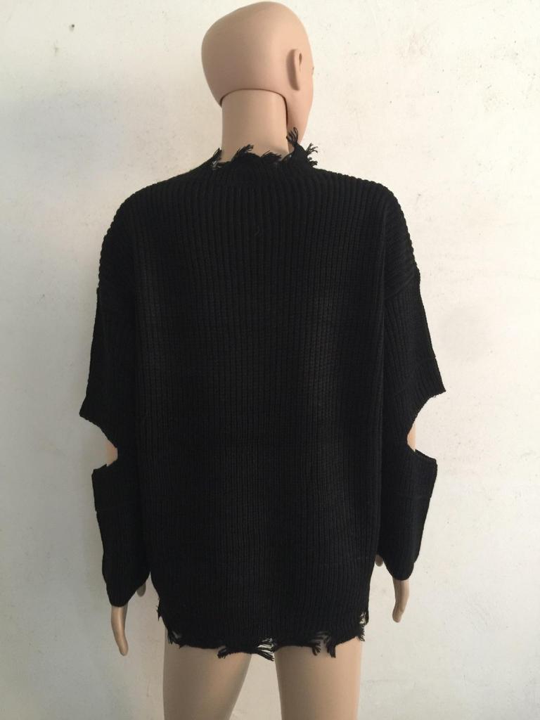 2025 Autumn European-American Mid-Length Ripped Plus Size Knit Sweater