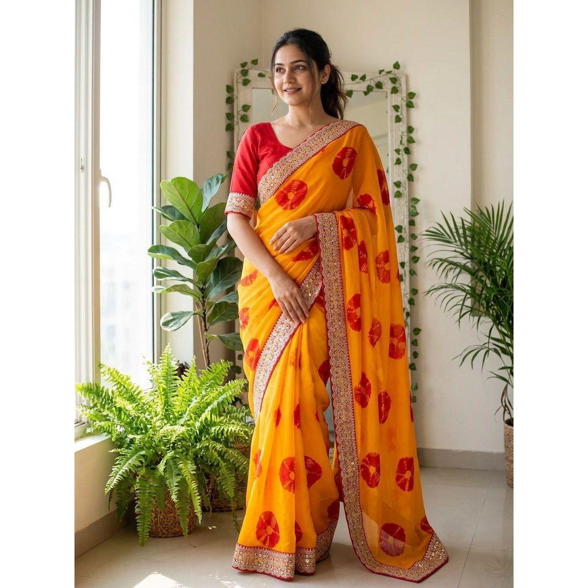 New Launch | Premium Party Wear Bandhej Georgette Saree Collection