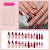 Red French Bow Press On Nails, Long Stiletto Fake Nails, 3D Red Bow Removable Elegant False Nail Tips