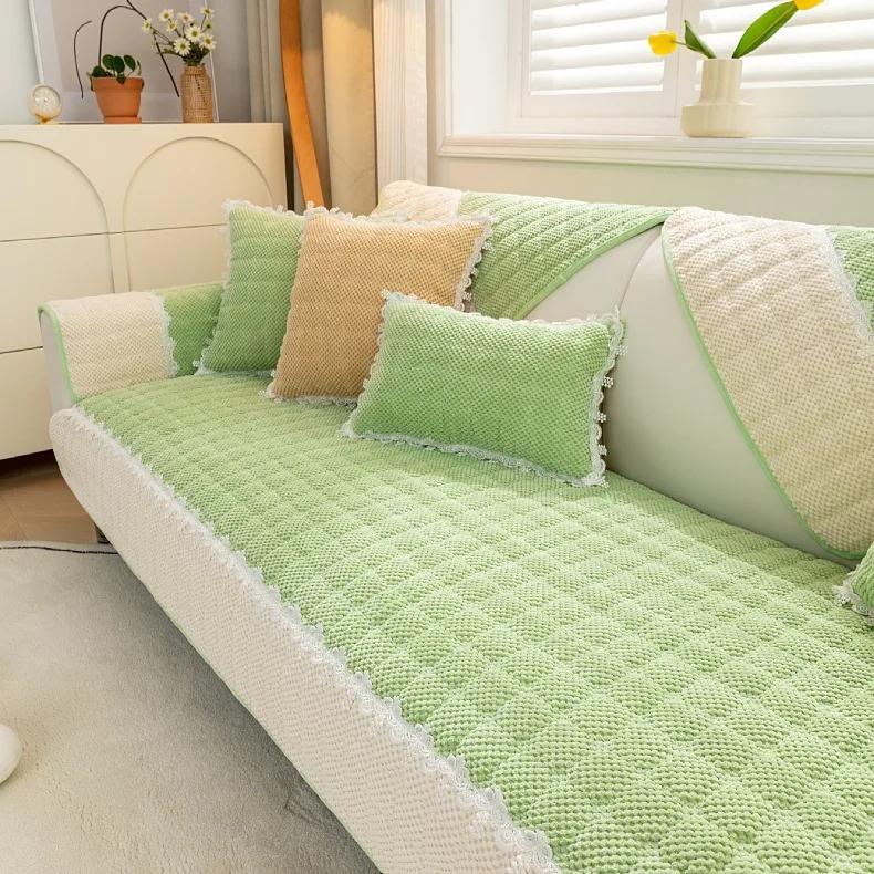 

Вельветовый чехол для дивана, клетчатое противоскользящее диванное полотенце для секционного дивана, утолщенные качественные диванные полотенца, многофункциональные чехлы, подушки 45x45cm pillowcase светло-зеленый