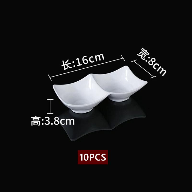 10PCS White Melamine Sauce Dish Multi-grid Seasoning Plate BBQ Hot Pot Dipping Bowl Restaurant Condiment Small Serving Platter