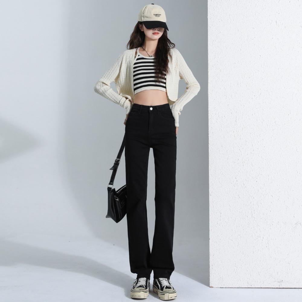 Trendy straight jeans women's spring and autumn new high waist high and thin loose drape floor jeans