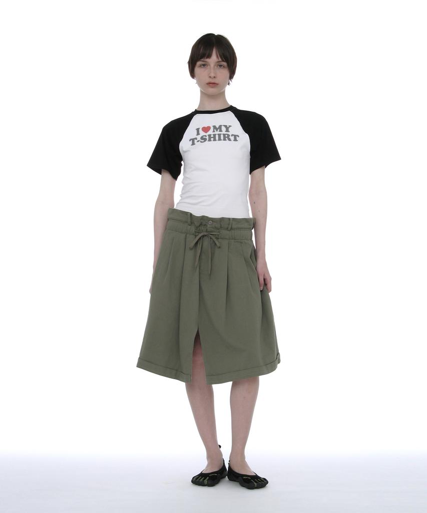PARTIMENTO WOMEN Foldover Waist Midi Skirt_Khaki Green