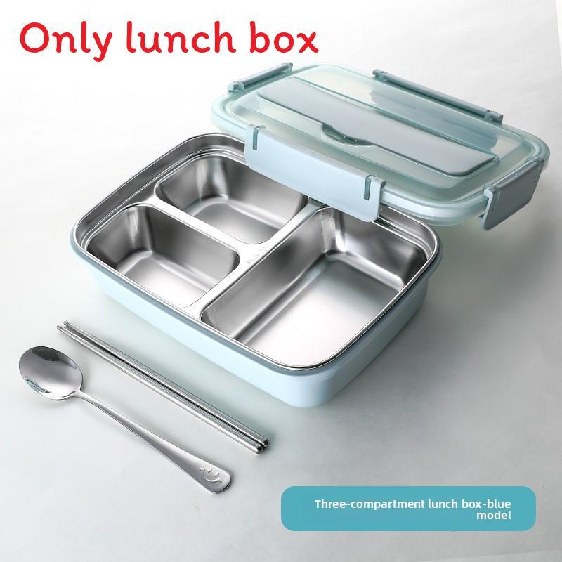 Stainless Steel Lunch Box For Students With Multiple Compartments And Antislip Design For School And Office Use 3 Grids Blue