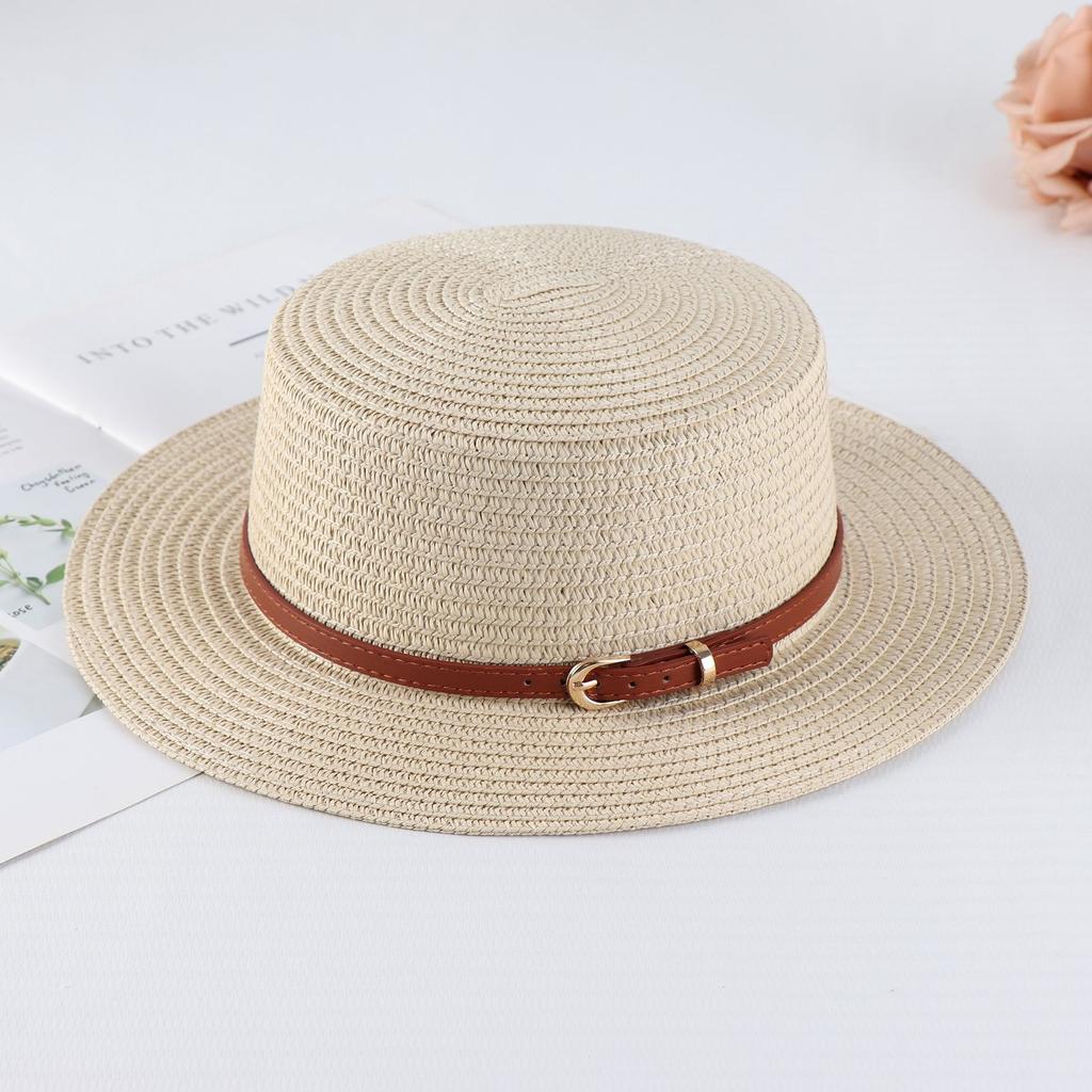 Summer women's vacation seaside cool hat rhinestone letter belt personalized British style retro flat top sun hat