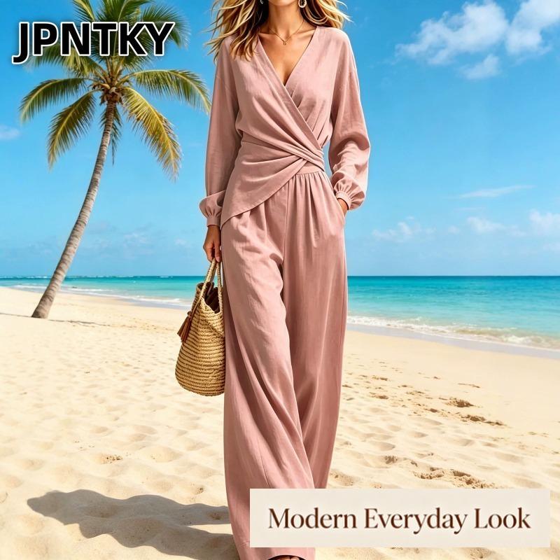 JPNTKY Women's Fashion Casual Long Sleeve V Neck Pants Suits