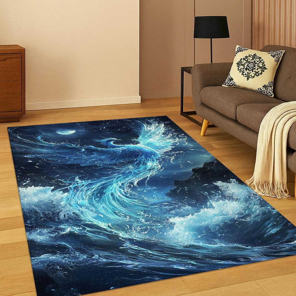 3D Fantasy Cartoon Phoenix Bird Carpet Rug for Living Room Sofa Home Bedroom Kitchen Doormat Decor,Playroom Non-slip Floor Mat