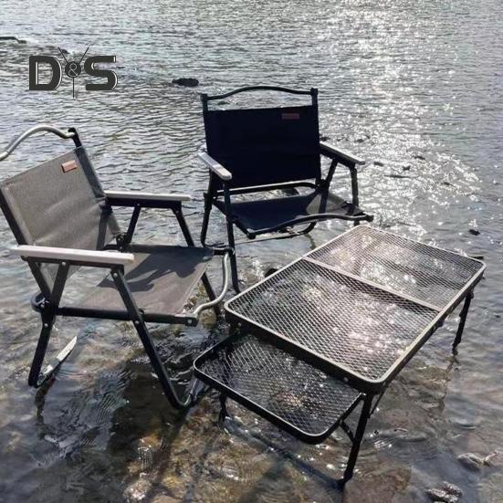 Camping Folding Mesh Table Lightweight Height Adjustable Heavy Duty Metal Multifunction Outdoor Hiking Picnic BBQ Portable Bi-fold Table