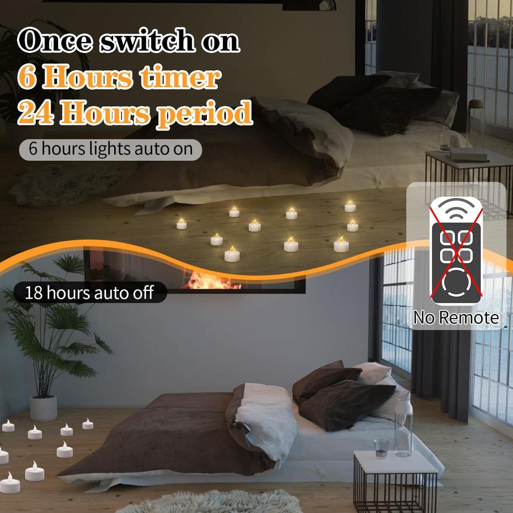 12Pack Flickering Led Tea Lights with Auto Timer 6 Hours On 18 Off In 24 Hour Cycle Flameless Led Tea Lights Candles Home Decor