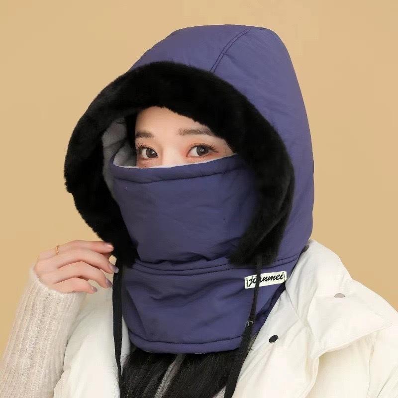 Winter Velvet Warm Ear Protection Women's Ski Riding Windproof Snow Mask Scarf Integrated Hat