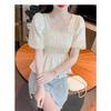 Chiffon Shirt for Women Short-sleeved Waist-hugging Shirt Fashionable High-end and Chic Puff Sleeve Square Collar