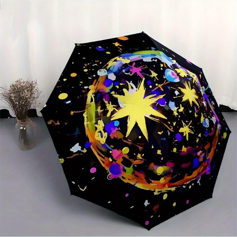 1pc Cosmic Painting Automatic Open/close Folding Umbrella, Compact Portable Travel Umbrella, Perfect Birthday/Christmas, Cute Umbrella, Dura