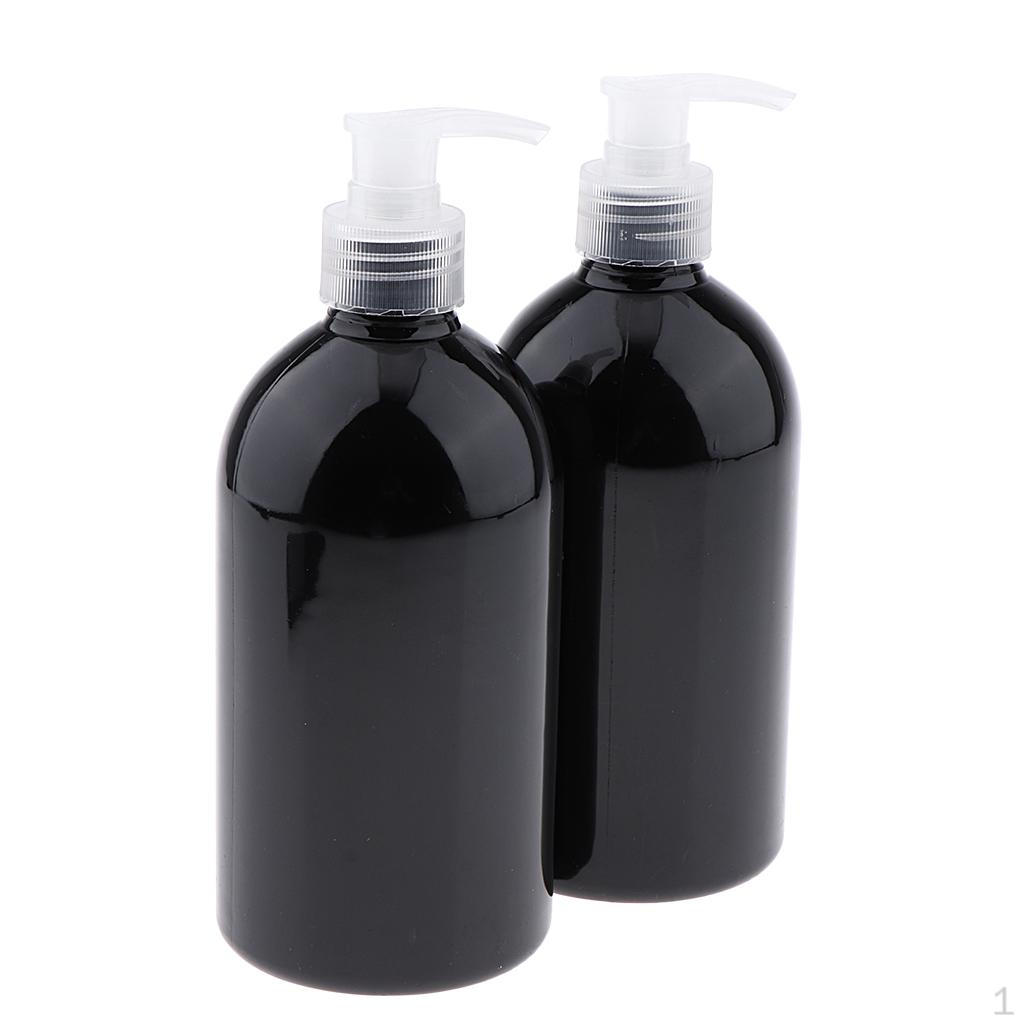 16-Ounce Plastic Bottles w/ Pump, 2Pcs Black Dispenser, Refillable Containers for Essential