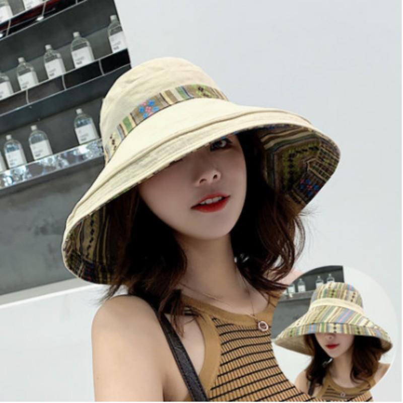 Women's Summer Large Brim Double-sided Sunshade Fisherman Hat Ethnic Wind Personality Sunscreen Beach Hat