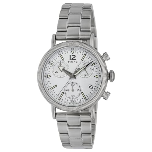 

TIMEX Men s Waterbury Standard Coin Edge Watch, 40mm, TW2W20900, White Dial, Quartz Movement, 50M Water Resistance, Mineral Glass, Silver