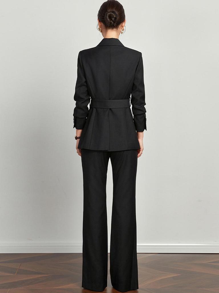 Damen High-End Tencel-Wollanzug mit Micro-Flare-Hose und Gürtel - Perfekt für formelle Kleidung im Frühling/Herbst und professionelle Umgebungen
