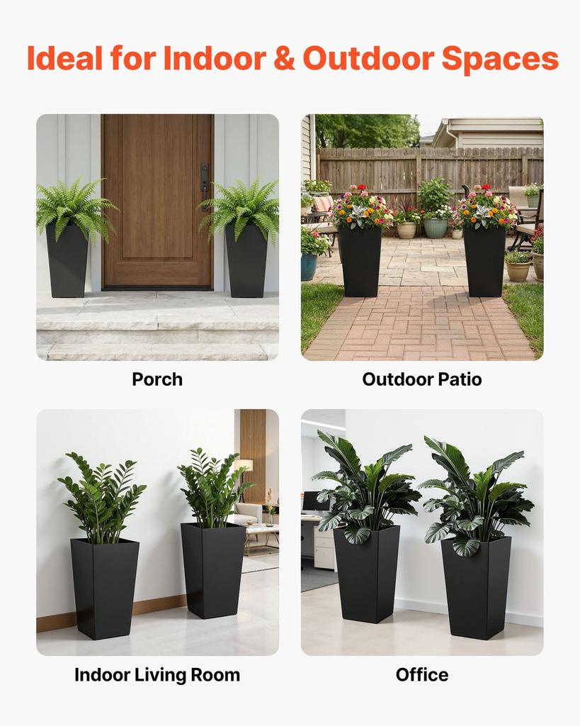 Tall Planters Set of 2, 550 mm Large Outdoor Taper Planters for Outdoor Indoor Plants, Front Porch Plastic Modern Flower Pots with Casters, Inner Pot
