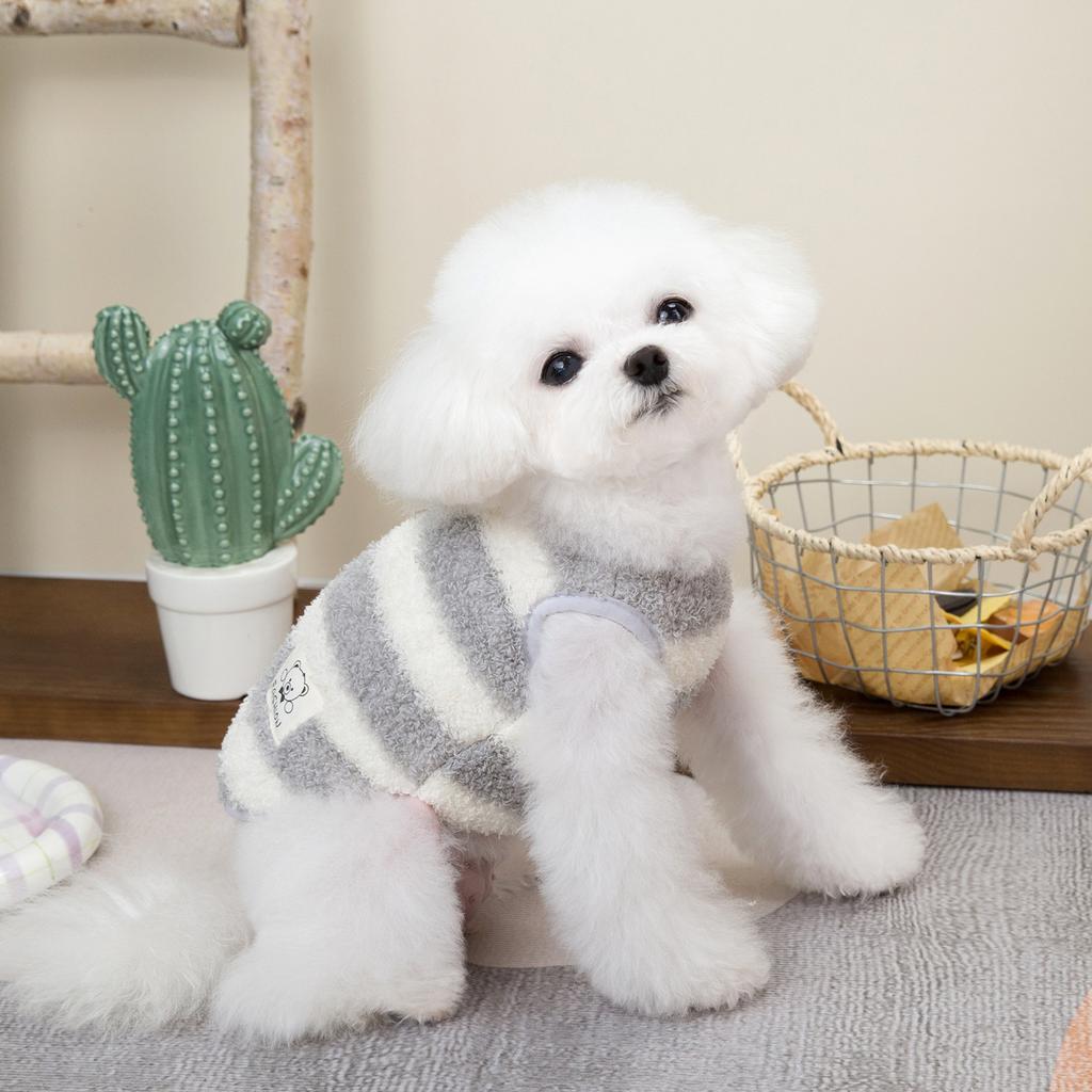 Dog Clothes Pet Clothing Corgi Pomeranian Bichon Small Dog Cat Autumn and Winter Warm 24 Large Striped Velvet Vest