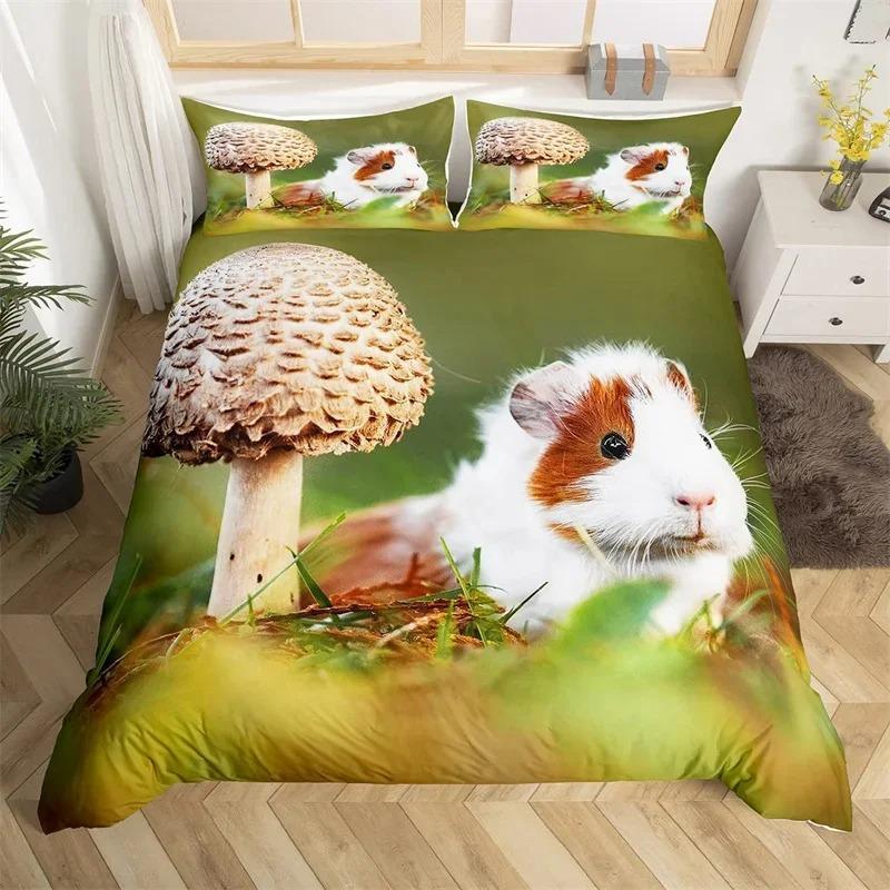 Caroon Guinea Pig Duvet Cover Twin Queen Size For Teen Girls Snow Natural Guinea Pig Bedding Set,Kawaii Animlas Comforter Cover